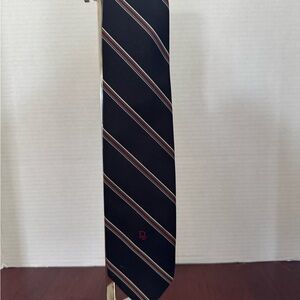 Vintage Christian Dior Black Striped Tie Red Ivory Logo Paris New York Designer
